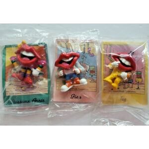 Vtg Tang Trio Lips Mouth Lot of 3 Toy 2” Figurines, Hap, Annie &Tag 1989 NEW 182